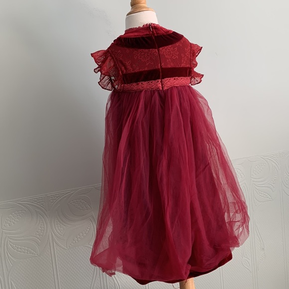 Velvet, tulle and lace red dress, Girls Size 4 (2 avlbl = TWINS), Color Sangria - Picture 4 of 4